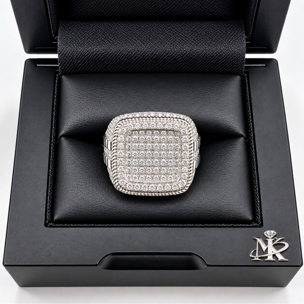 925 Sterling Silver 3.34CTW MOISSANITE Square Pave Men’s Ring Size 9,10 or 11